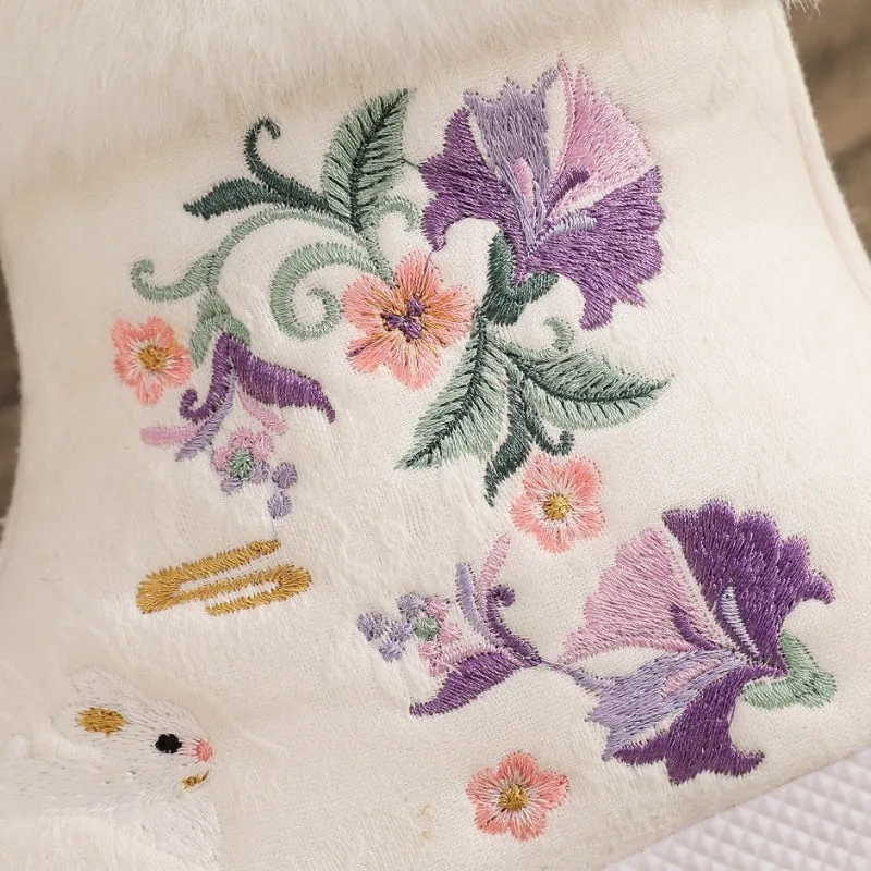 Ethnic Style Embroidered Winter Plush Fur with Zipper Side Ankle Boots