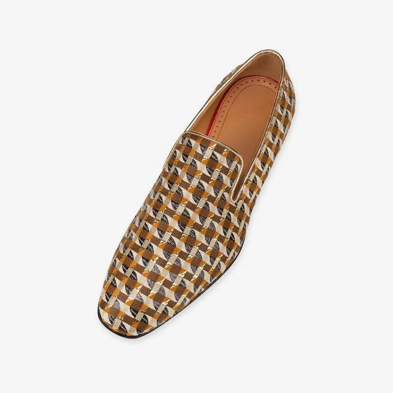 Fabric Loafers Grids Leather Flat Slip-on