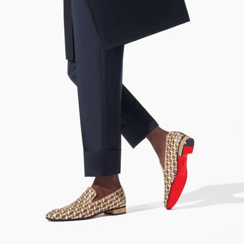 Fabric Loafers Grids Leather Flat Slip-on