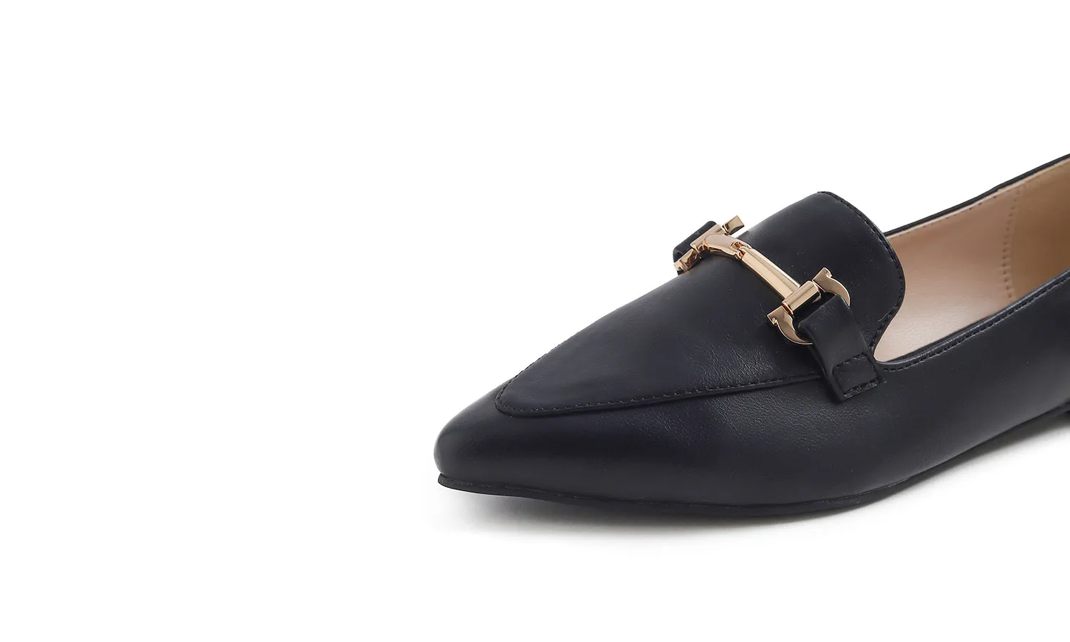 Feversole Women's Loafer Flat Pointed Deco Low Heel Fashion Slip On Dress Driving Office Shoes Vegan Leather Metal Trim