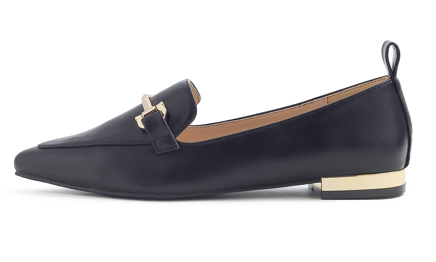 Feversole Women's Loafer Flat Pointed Deco Low Heel Fashion Slip On Dress Driving Office Shoes Vegan Leather Metal Trim