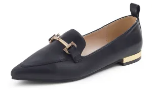 Feversole Women's Loafer Flat Pointed Deco Low Heel Fashion Slip On Dress Driving Office Shoes Vegan Leather Metal Trim