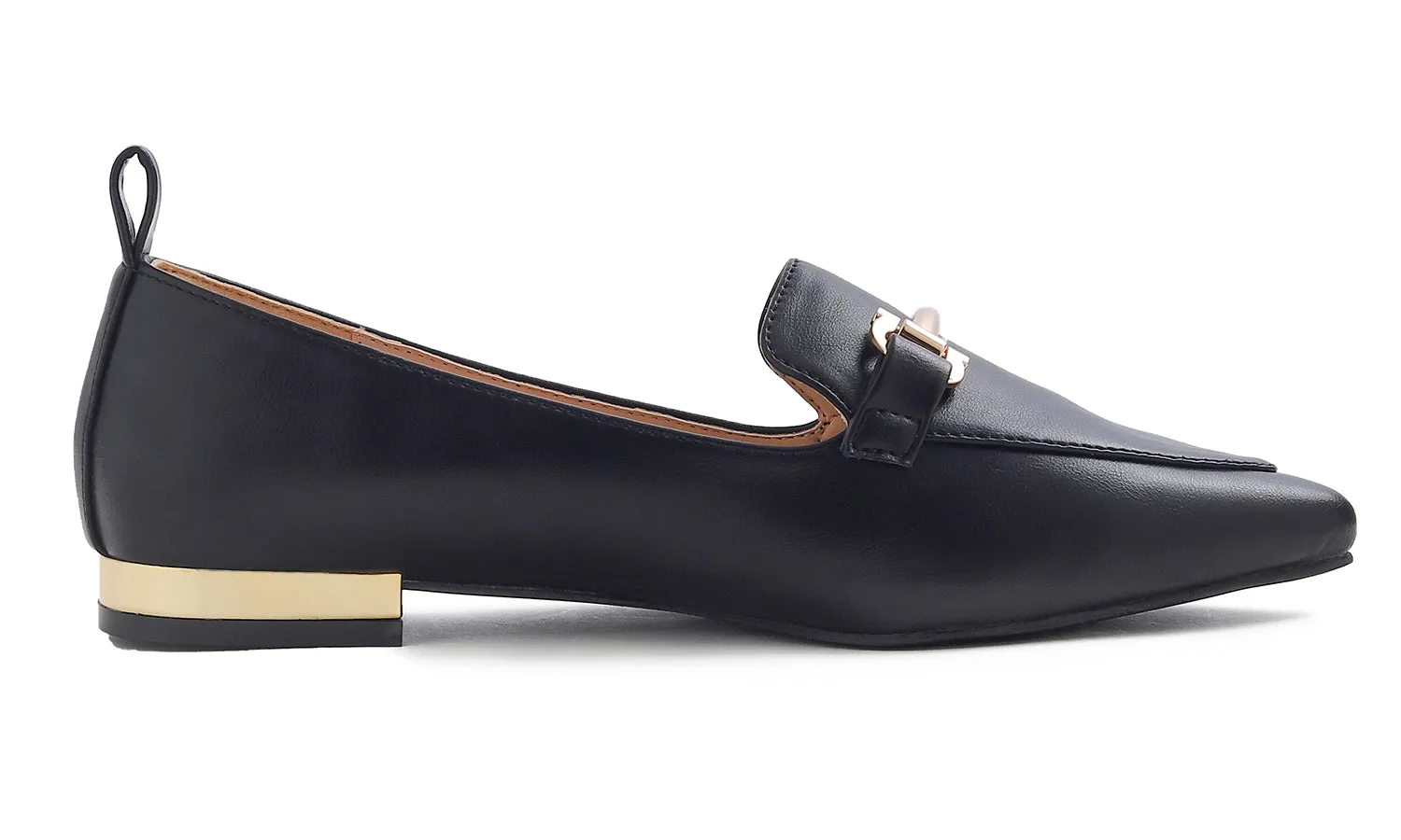 Feversole Women's Loafer Flat Pointed Deco Low Heel Fashion Slip On Dress Driving Office Shoes Vegan Leather Metal Trim