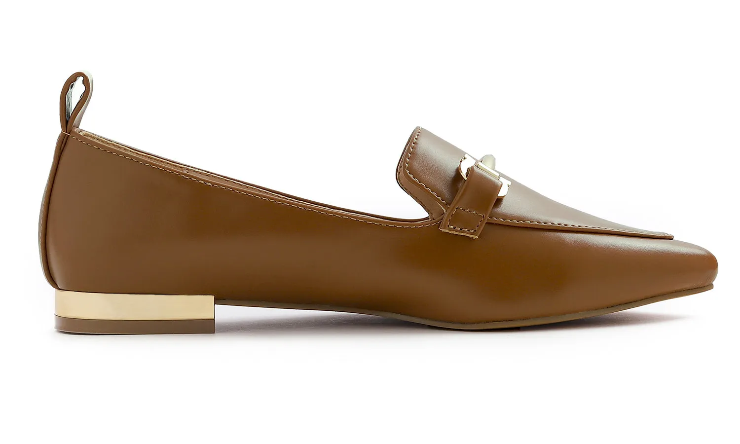 Feversole Women's Loafer Flat Pointed Deco Low Heel Fashion Slip On Dress Driving Office Shoes Vegan Leather Metal Trim