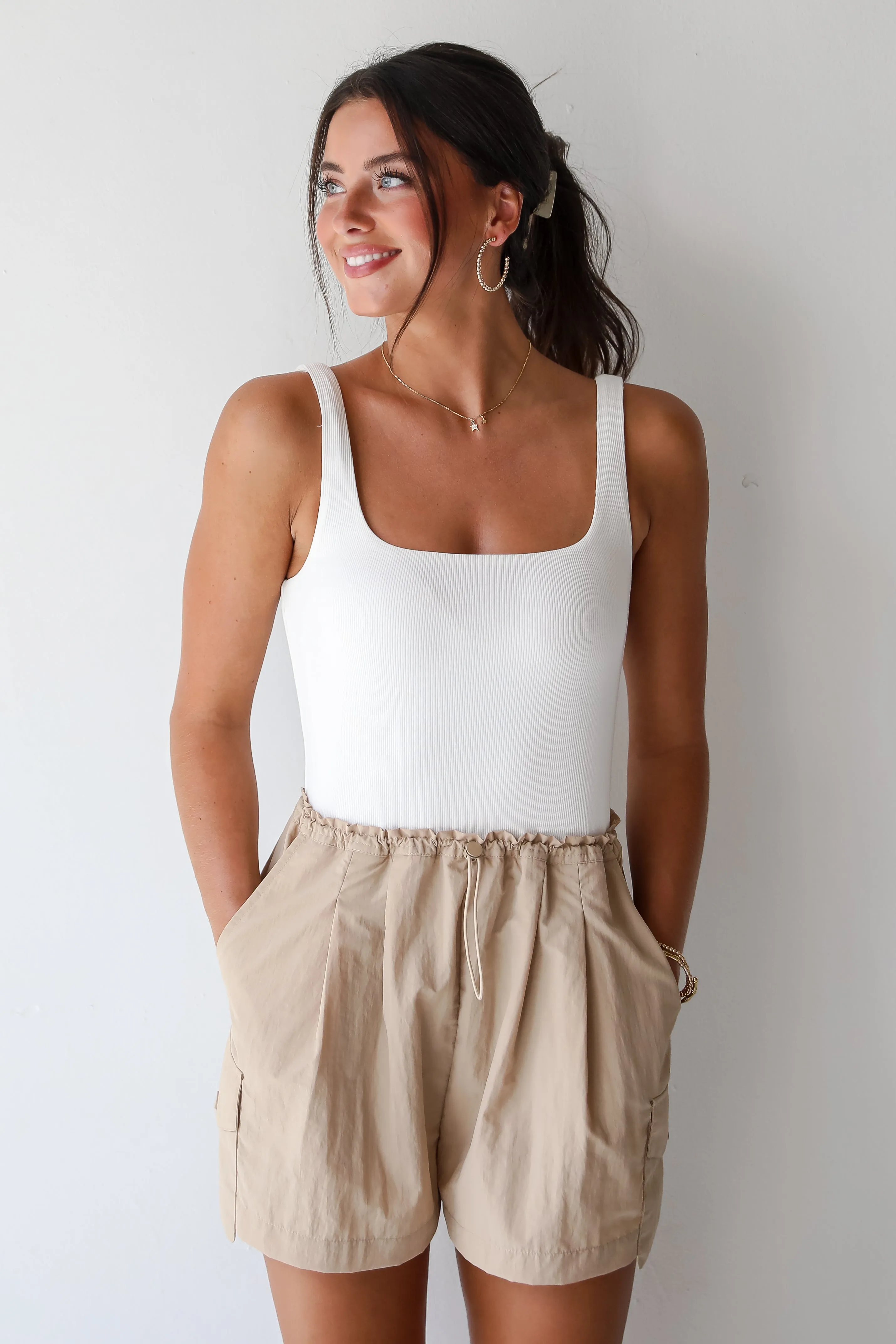 FINAL SALE - City Sights Taupe Cargo Romper