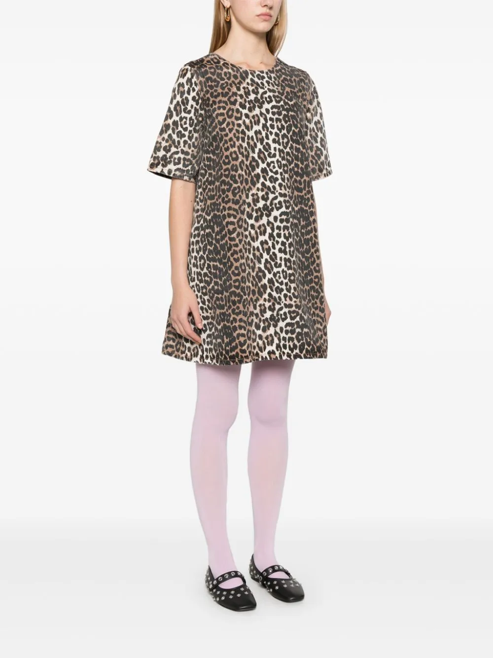 GANNI Leopard Print Denim Mini Dress for Women
