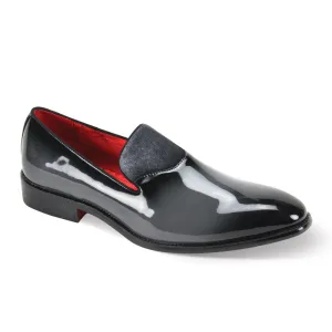 Globe footwear men's grey smokers patent leather shinny shoe with velvet
