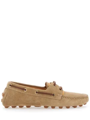 'Gommino' Beige Loafers With Woven Tie In Suede Woman