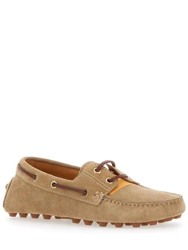'Gommino' Beige Loafers With Woven Tie In Suede Woman