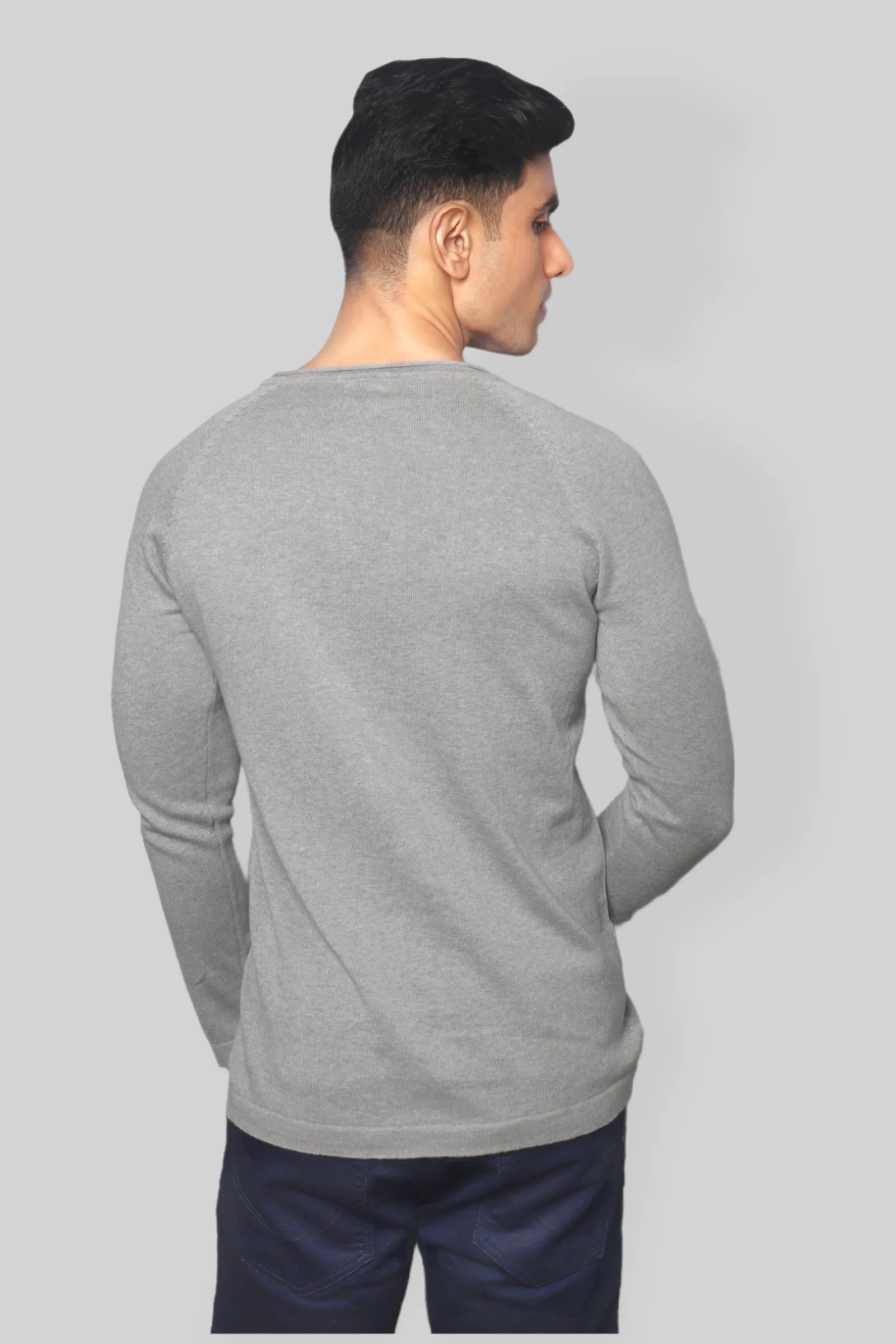 Grey Flat Knit rough neck Full Sleeve T-shirt