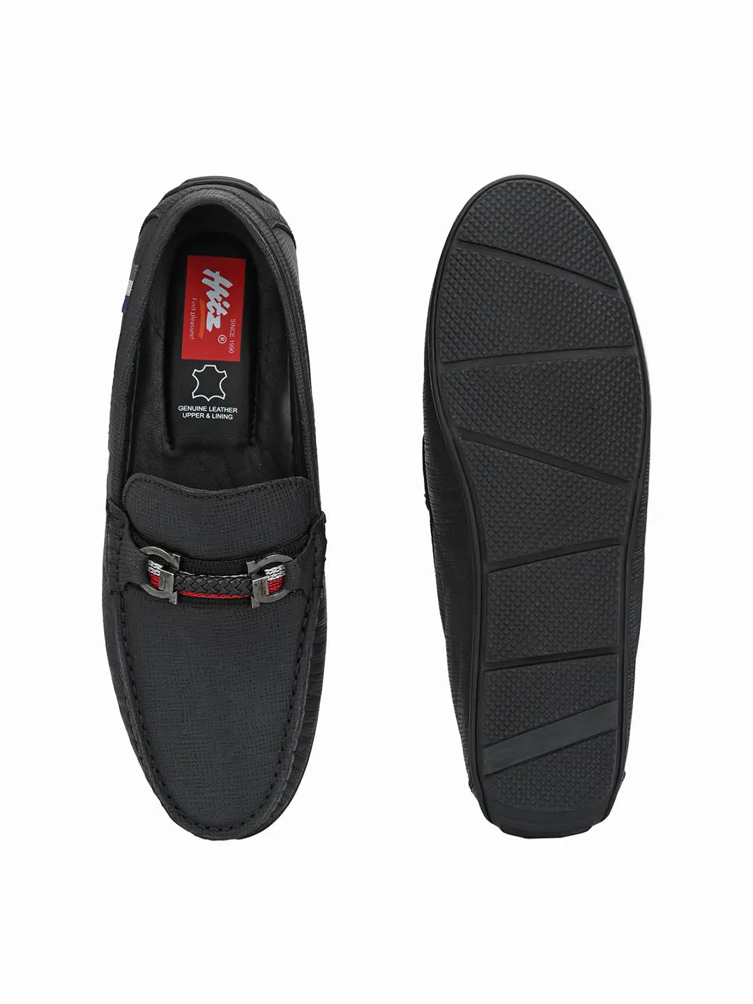HITZ8305 Men's Black Leather Casual Slip-On Shoes