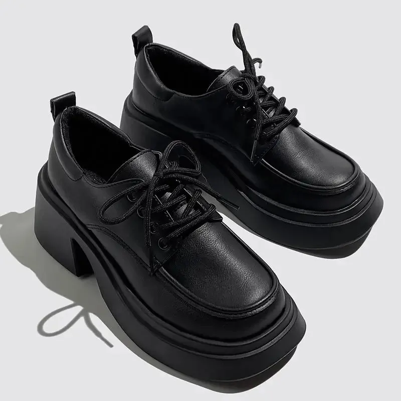 Hnzxzm Patent Pu Leather Black Goth Women's Shoes Lace-up Loafers British New Luxury Woman Japanese Cosplay Anime Lolita Shoes