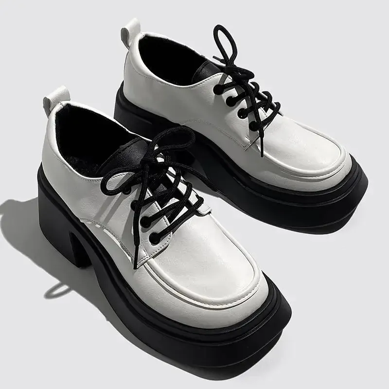 Hnzxzm Patent Pu Leather Black Goth Women's Shoes Lace-up Loafers British New Luxury Woman Japanese Cosplay Anime Lolita Shoes