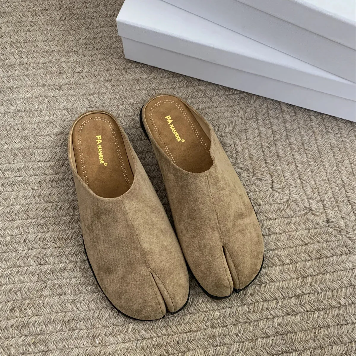 Hnzxzm Women Split Toe Fur Slippers Tabi Ninja Slip On Flats Round Toe Shallow Lazy Boat Slingback Mules Shoes Soft Warm Loafe