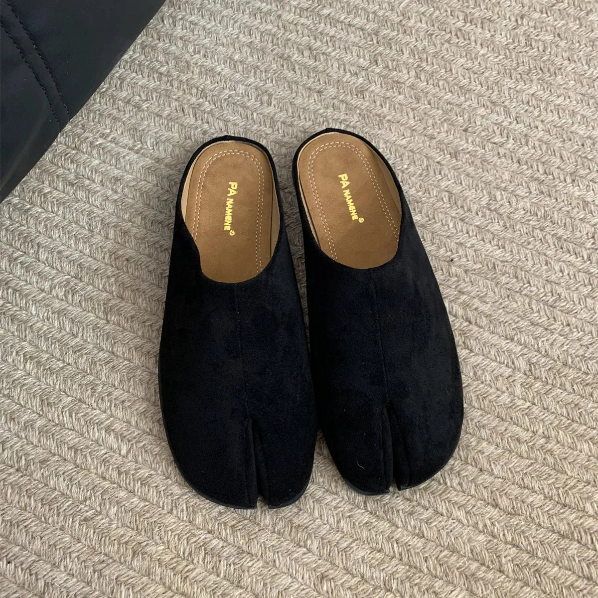 Hnzxzm Women Split Toe Fur Slippers Tabi Ninja Slip On Flats Round Toe Shallow Lazy Boat Slingback Mules Shoes Soft Warm Loafe