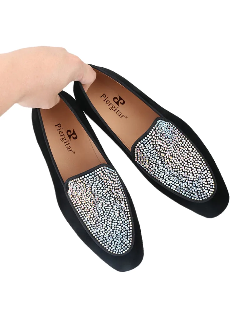 Italian design men's suede loafers Austrian diamond colorful rhinestone low-top shoes men's footwear trendy red sole shoes