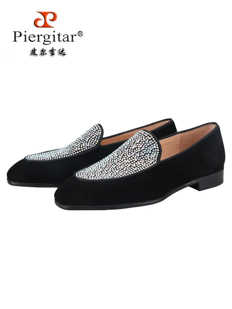 Italian design men's suede loafers Austrian diamond colorful rhinestone low-top shoes men's footwear trendy red sole shoes