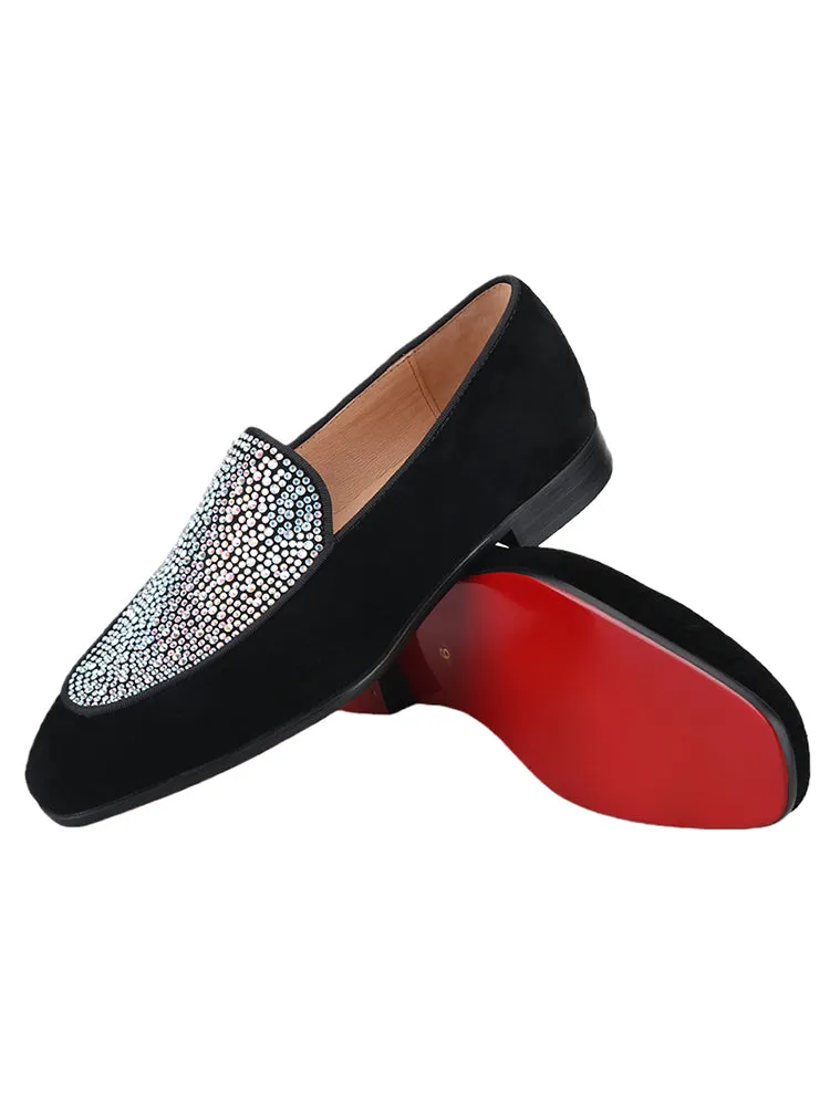 Italian design men's suede loafers Austrian diamond colorful rhinestone low-top shoes men's footwear trendy red sole shoes