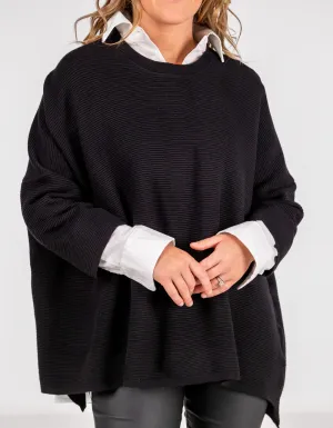 Juniper Oversize Ribbed Knit Jumper in Black