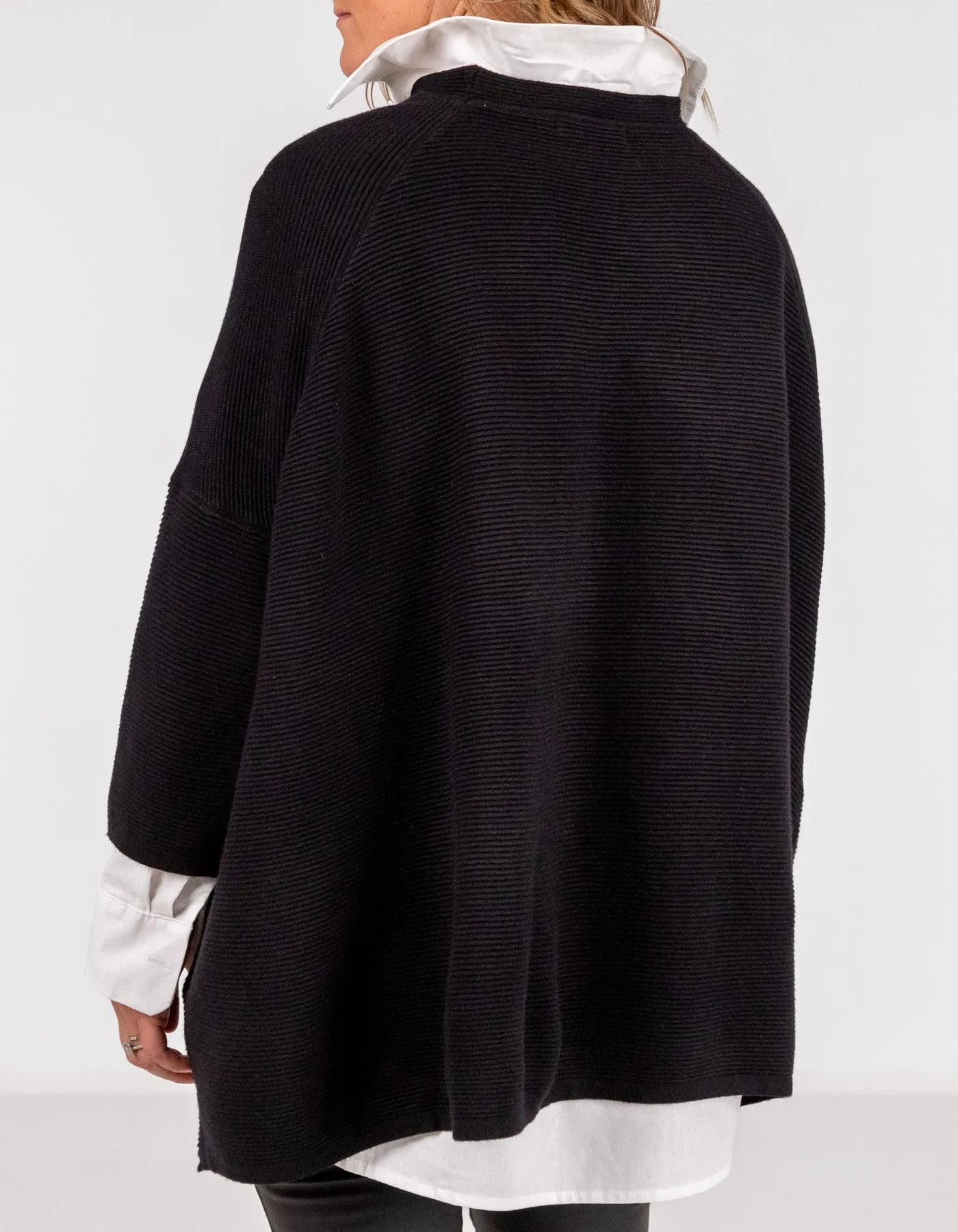 Juniper Oversize Ribbed Knit Jumper in Black