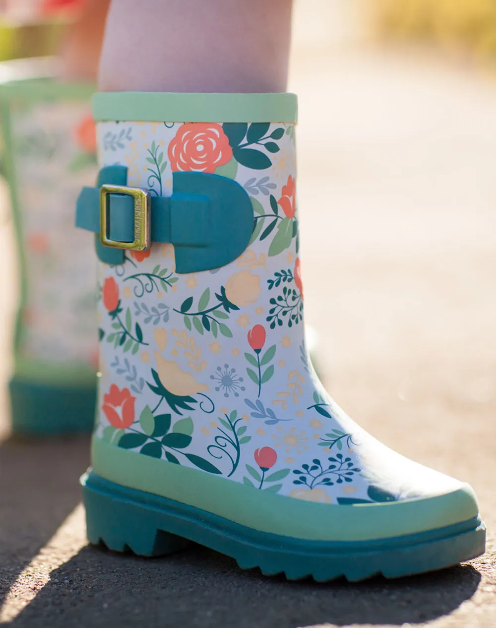 KID’S BUCKLE RUBBER RAIN BOOTS CORAL ROSES