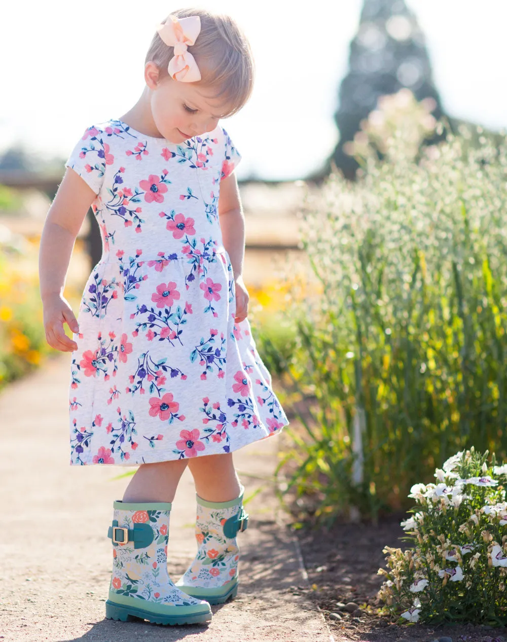 KID’S BUCKLE RUBBER RAIN BOOTS CORAL ROSES