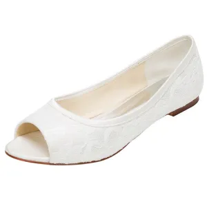 Lace Satin Flat Heel Closed Toe Simple Shoes,High Quality Wedding Shoes, L-574