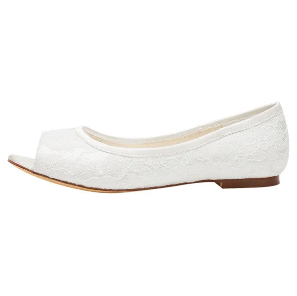 Lace Satin Flat Heel Closed Toe Simple Shoes,High Quality Wedding Shoes, L-574
