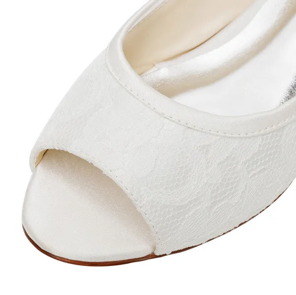 Lace Satin Flat Heel Closed Toe Simple Shoes,High Quality Wedding Shoes, L-574