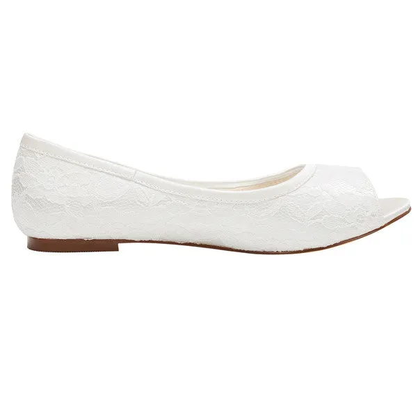 Lace Satin Flat Heel Closed Toe Simple Shoes,High Quality Wedding Shoes, L-574
