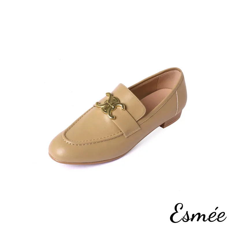 Leather Loafers with X Metal Buckle