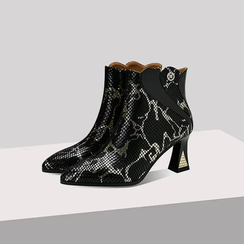 LeatherLux Chic Exotic Autumn Ankle Boots