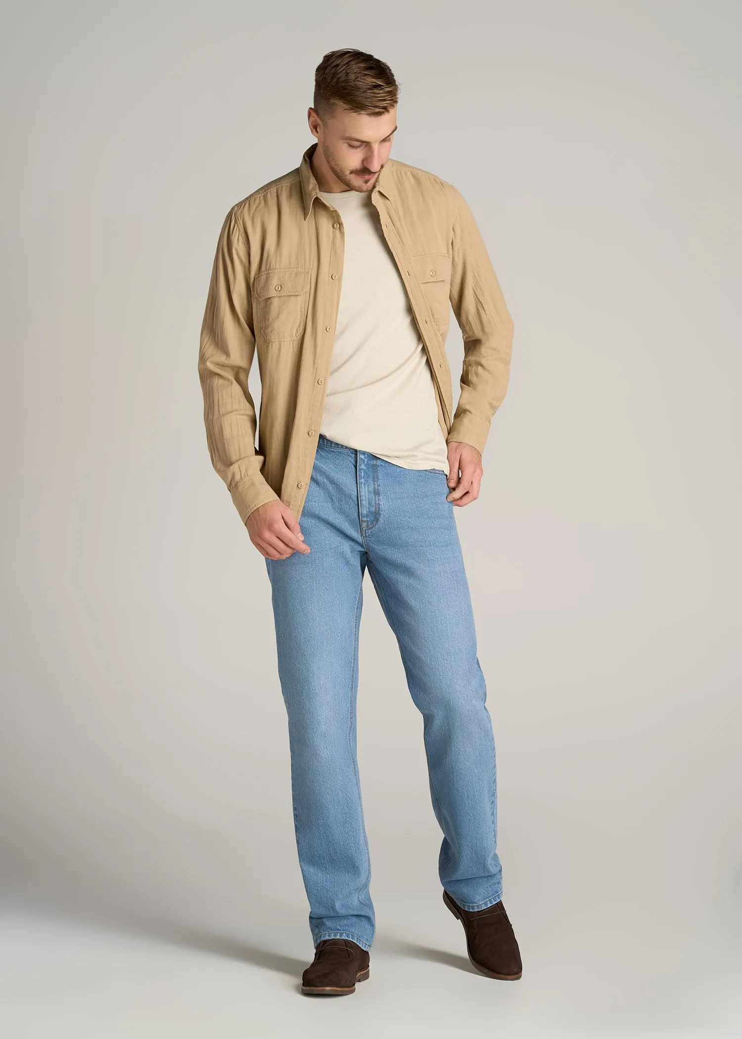 LJ&S STRAIGHT LEG Jeans for Tall Men in Stone Wash Light Blue