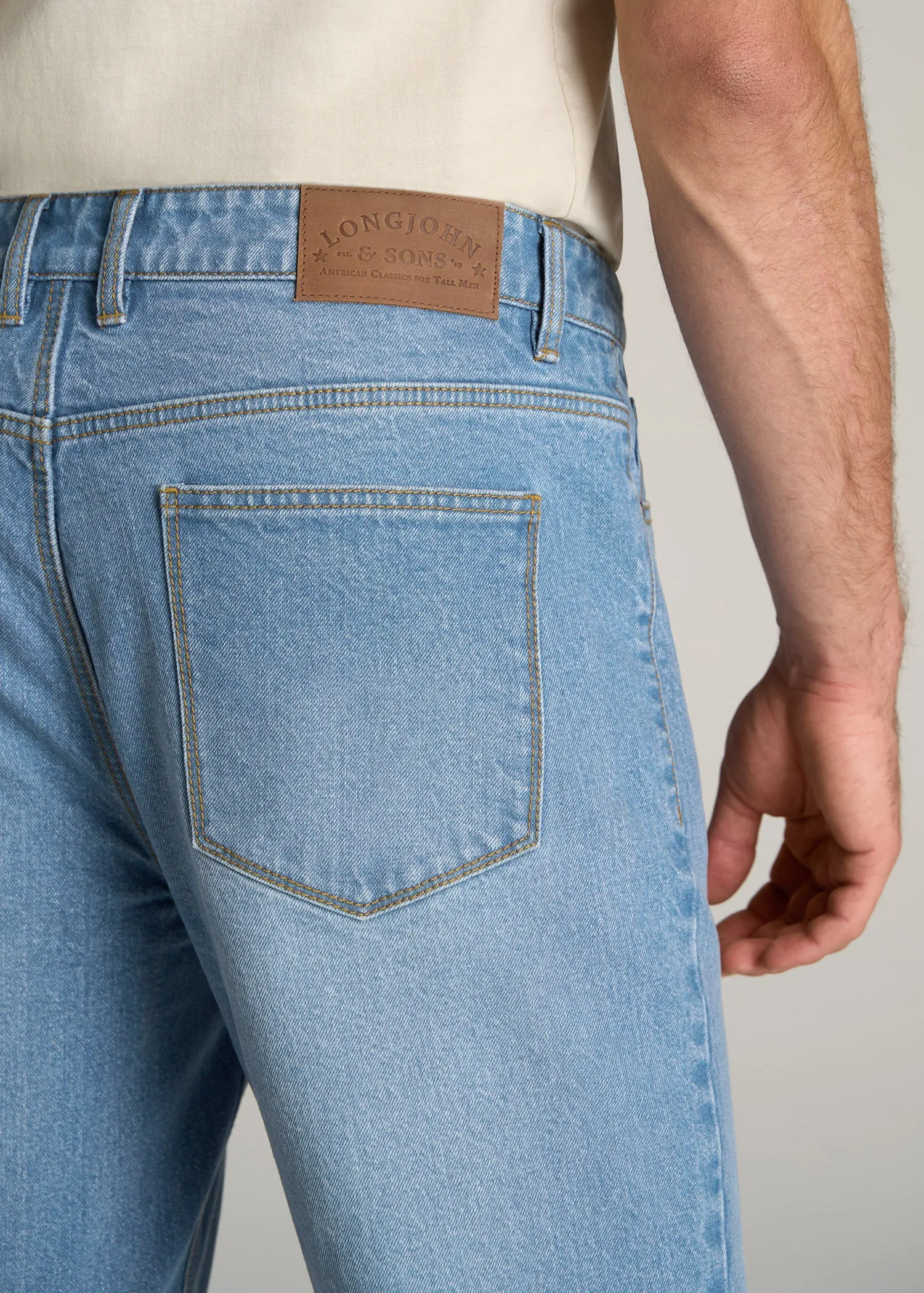 LJ&S STRAIGHT LEG Jeans for Tall Men in Stone Wash Light Blue