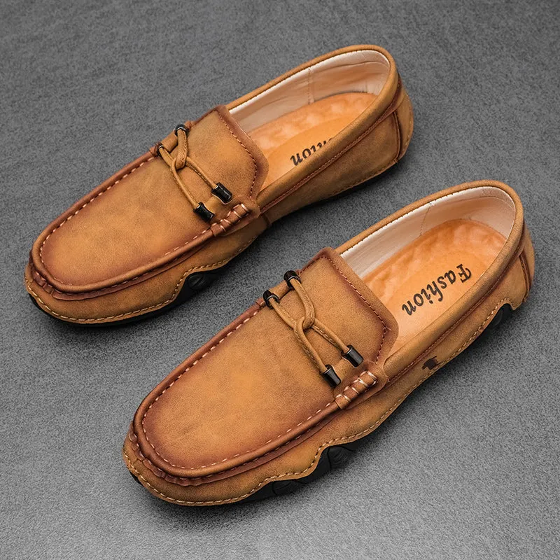 Luxury Italian Handmade Leather Loafers Slip-on Boat Shoes