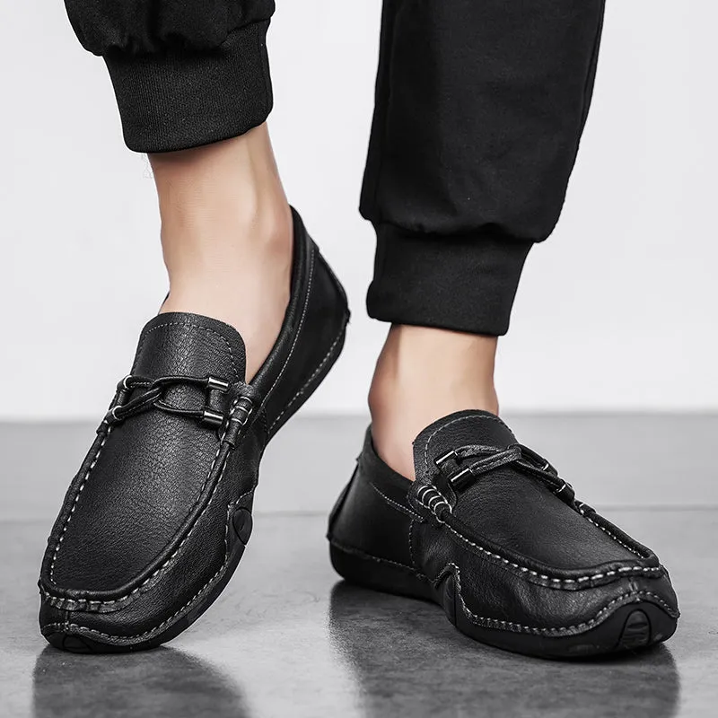 Luxury Italian Handmade Leather Loafers Slip-on Boat Shoes