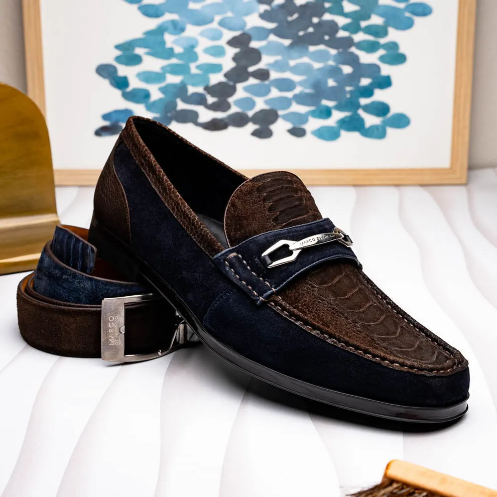 Marco Di Milano Hugo Men's Shoes Brown & Navy Suede / Ostrich Leg Horsebit Loafers (MDM1062)