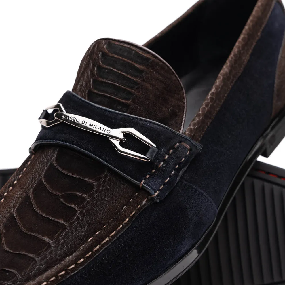 Marco Di Milano Hugo Men's Shoes Brown & Navy Suede / Ostrich Leg Horsebit Loafers (MDM1062)
