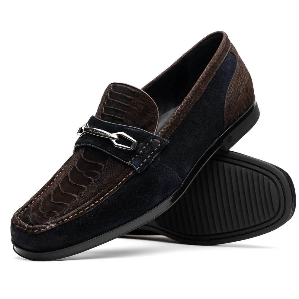 Marco Di Milano Hugo Men's Shoes Brown & Navy Suede / Ostrich Leg Horsebit Loafers (MDM1062)