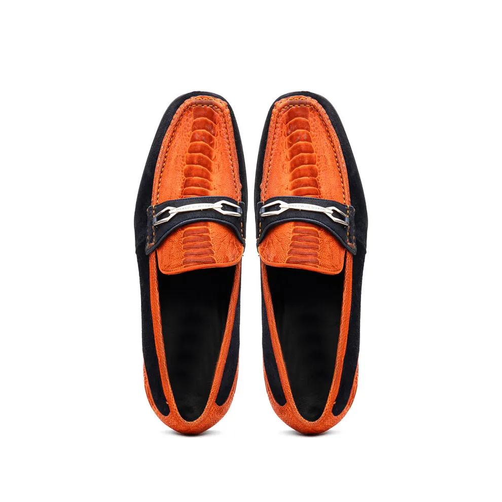 Marco Di Milano Hugo Men's Shoes Orange & Navy Suede / Ostrich Leg Horsebit Loafers (MDM1058)