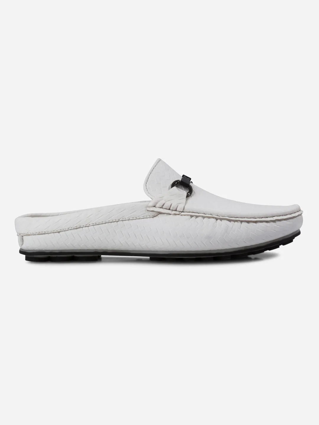 Men's White Moc Toe Buckle Mule (IX4112)