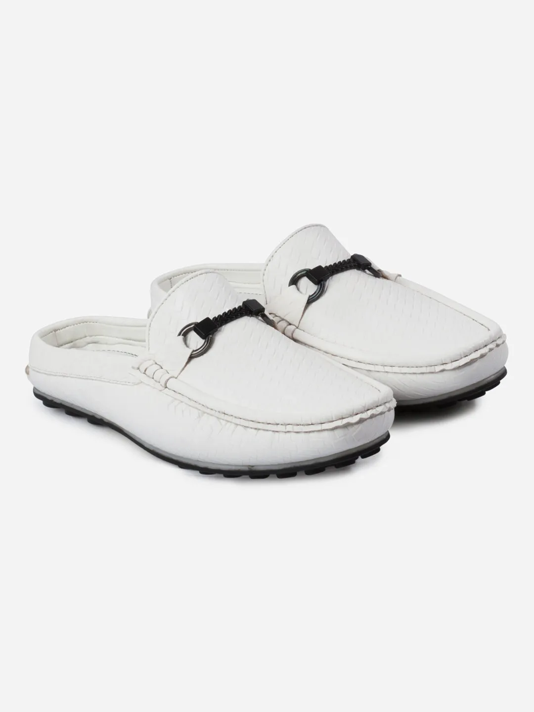 Men's White Moc Toe Buckle Mule (IX4112)