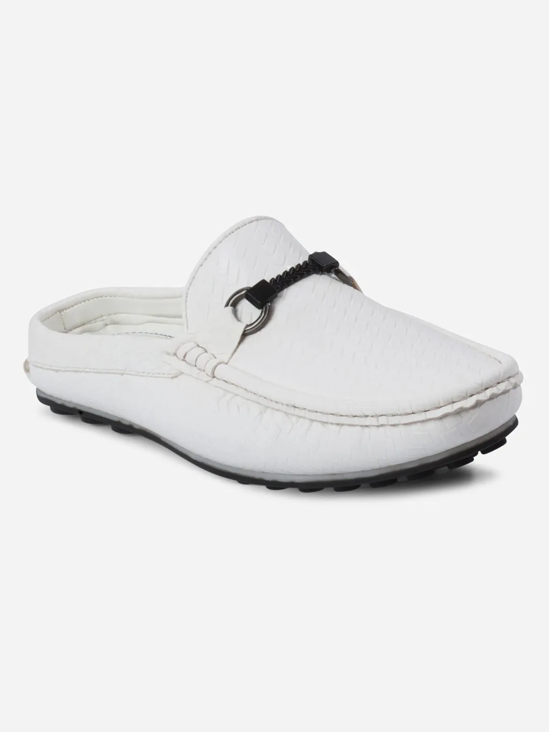 Men's White Moc Toe Buckle Mule (IX4112)