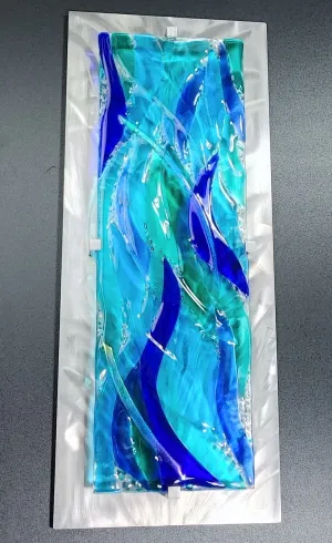 Metal and Glass Art Panel Fused Ocean Themed Stained Fused Glass.  "Water Ways"