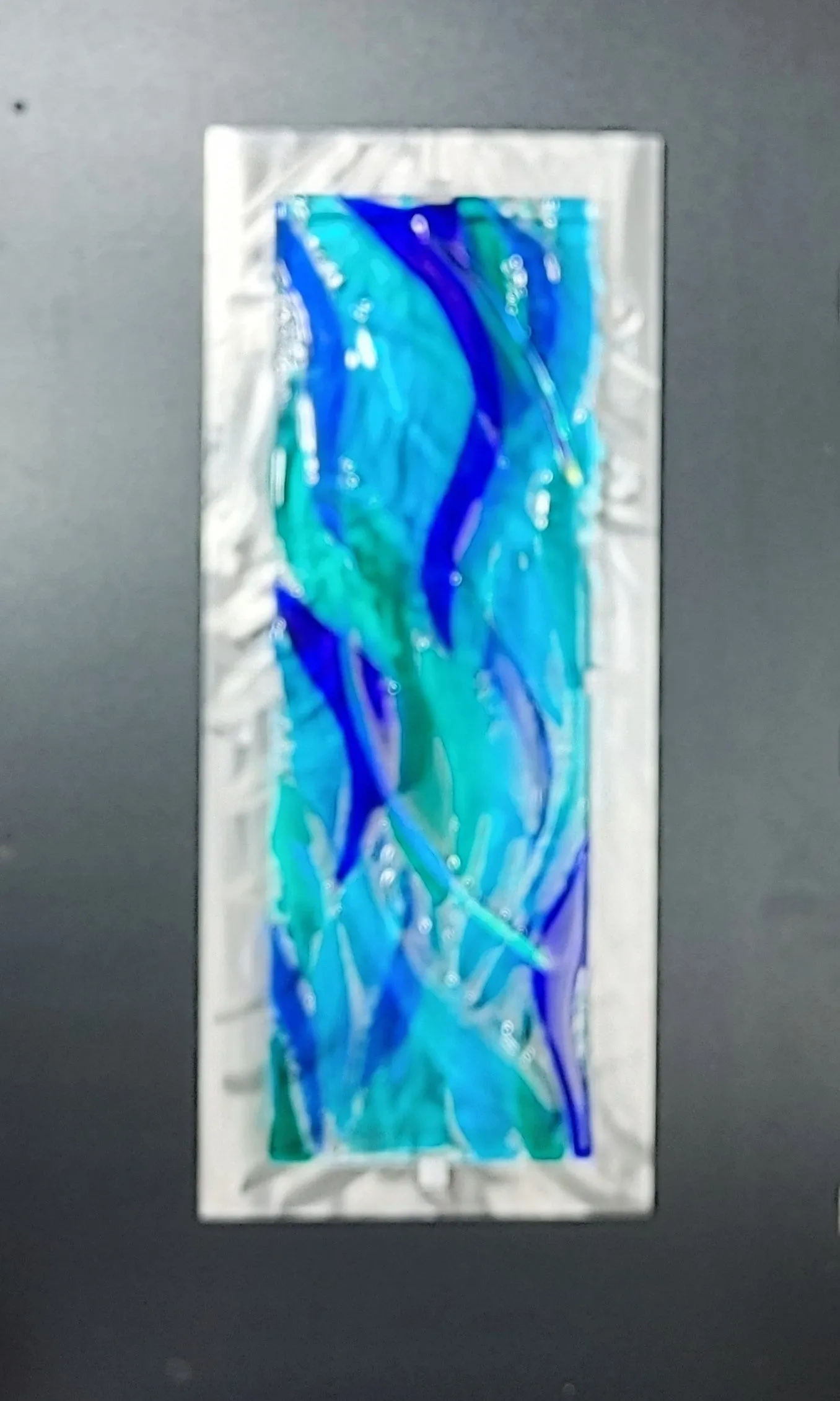 Metal and Glass Art Panel Fused Ocean Themed Stained Fused Glass.  "Water Ways"