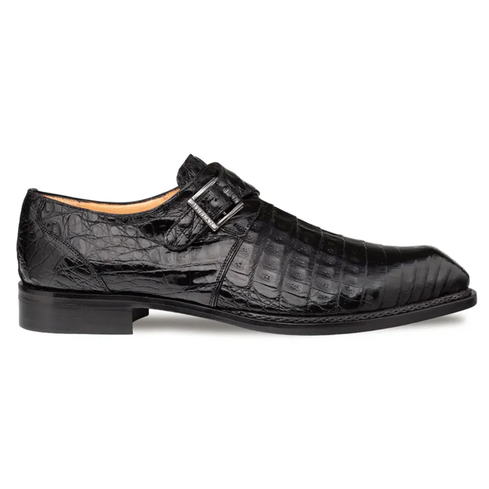 Mezlan Gigolo Black Crocodile Single Monk-Strap Loafers