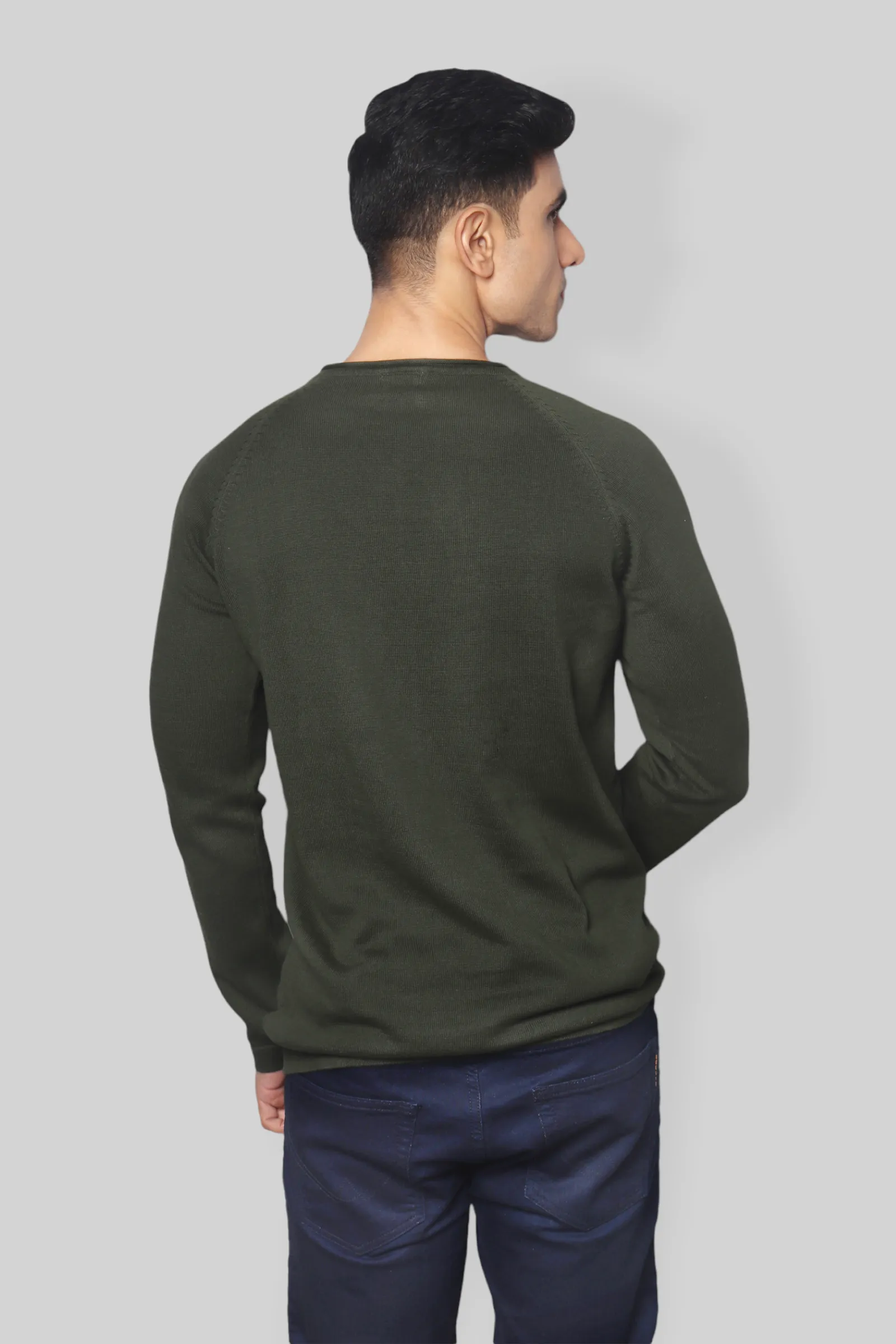 Military Green Flat Knit rough neck Full Sleeve T-shirt