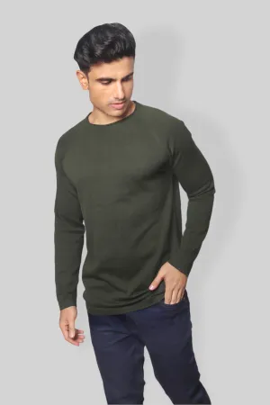 Military Green Flat Knit rough neck Full Sleeve T-shirt