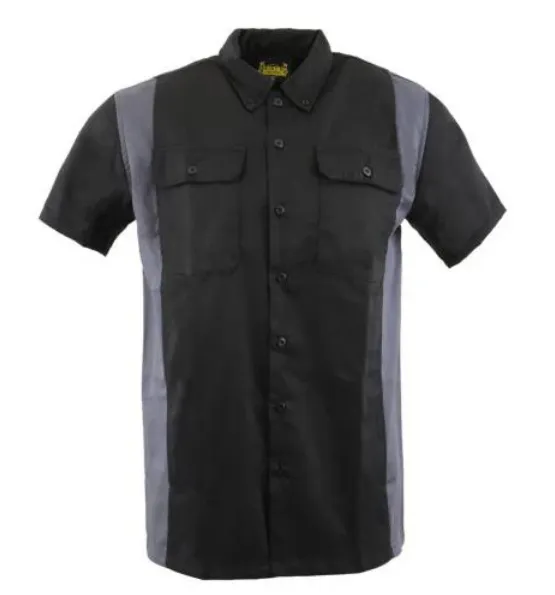 Milwaukee Leather Men's Black and Grey Button Up Heavy-Duty Work Shirt for | Classic Mechanic Work Shirt - MDM11674.01