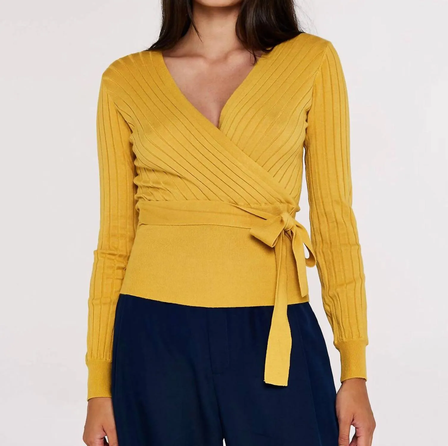 Mustard Wrap Sweater Knit In Yellow